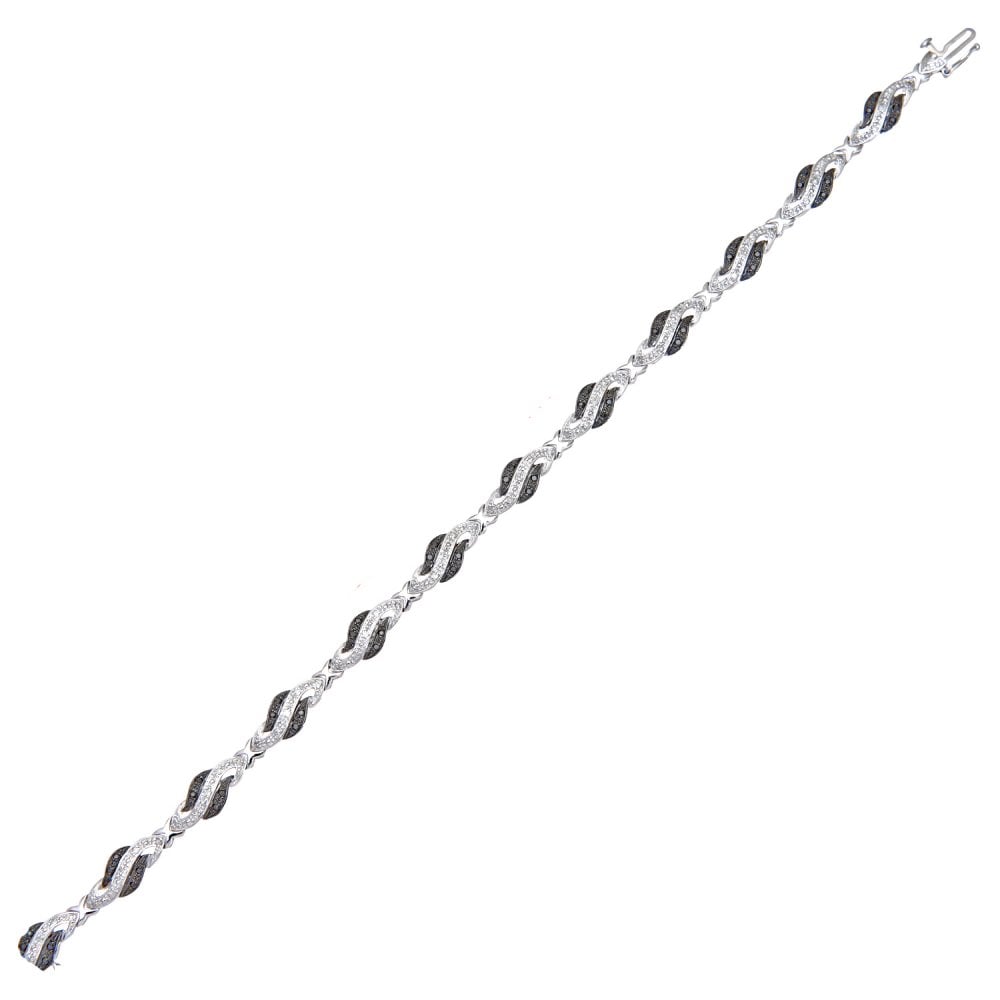 SPARKLD 9ct White Gold Black 0.50ct Diamond Link Bracelet