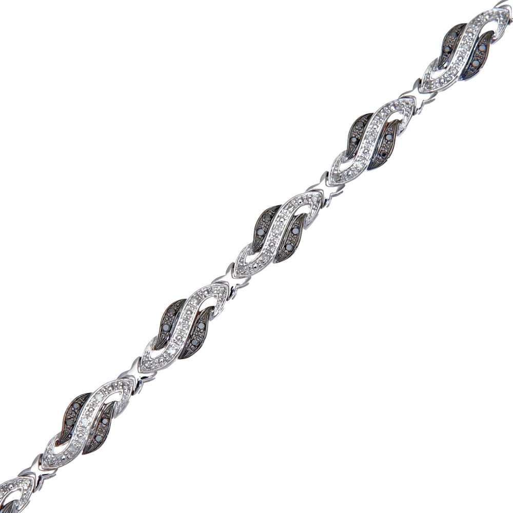 SPARKLD 9ct White Gold Black 0.50ct Diamond Link Bracelet