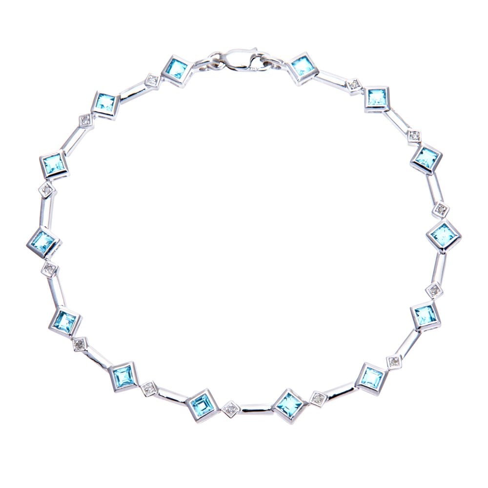 SPARKLD 9ct White Gold Blue Topaz and 0.06ct Diamond Bracelet