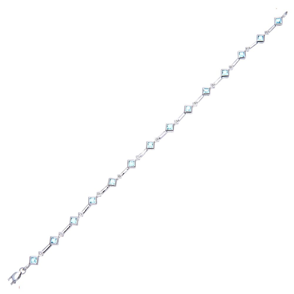 SPARKLD 9ct White Gold Blue Topaz and 0.06ct Diamond Bracelet