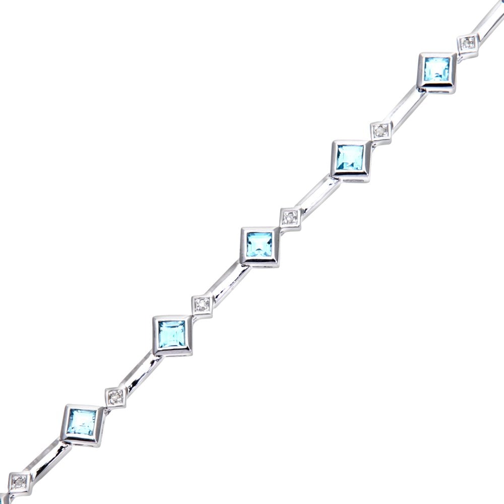 SPARKLD 9ct White Gold Blue Topaz and 0.06ct Diamond Bracelet