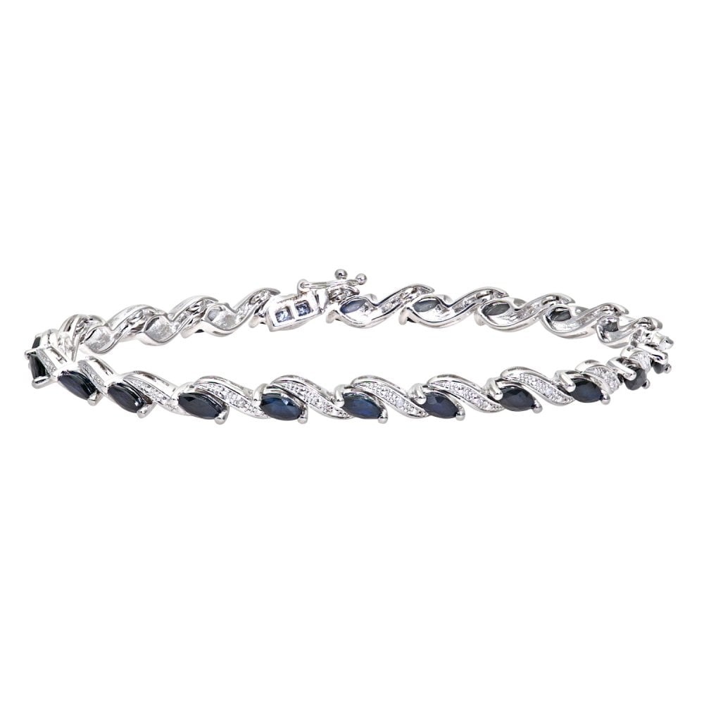 SPARKLD 9ct White Gold Marquise Sapphire and 0.05ct Diamond Bracelet