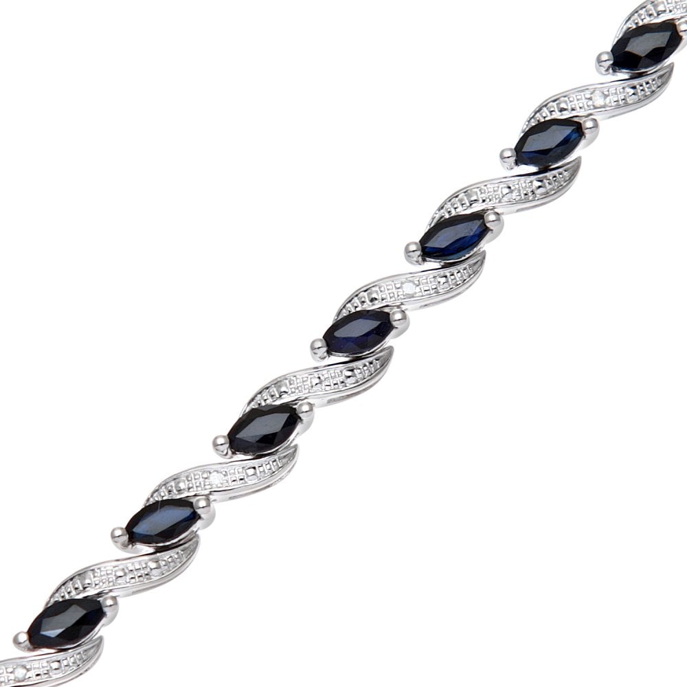 SPARKLD 9ct White Gold Marquise Sapphire and 0.05ct Diamond Bracelet