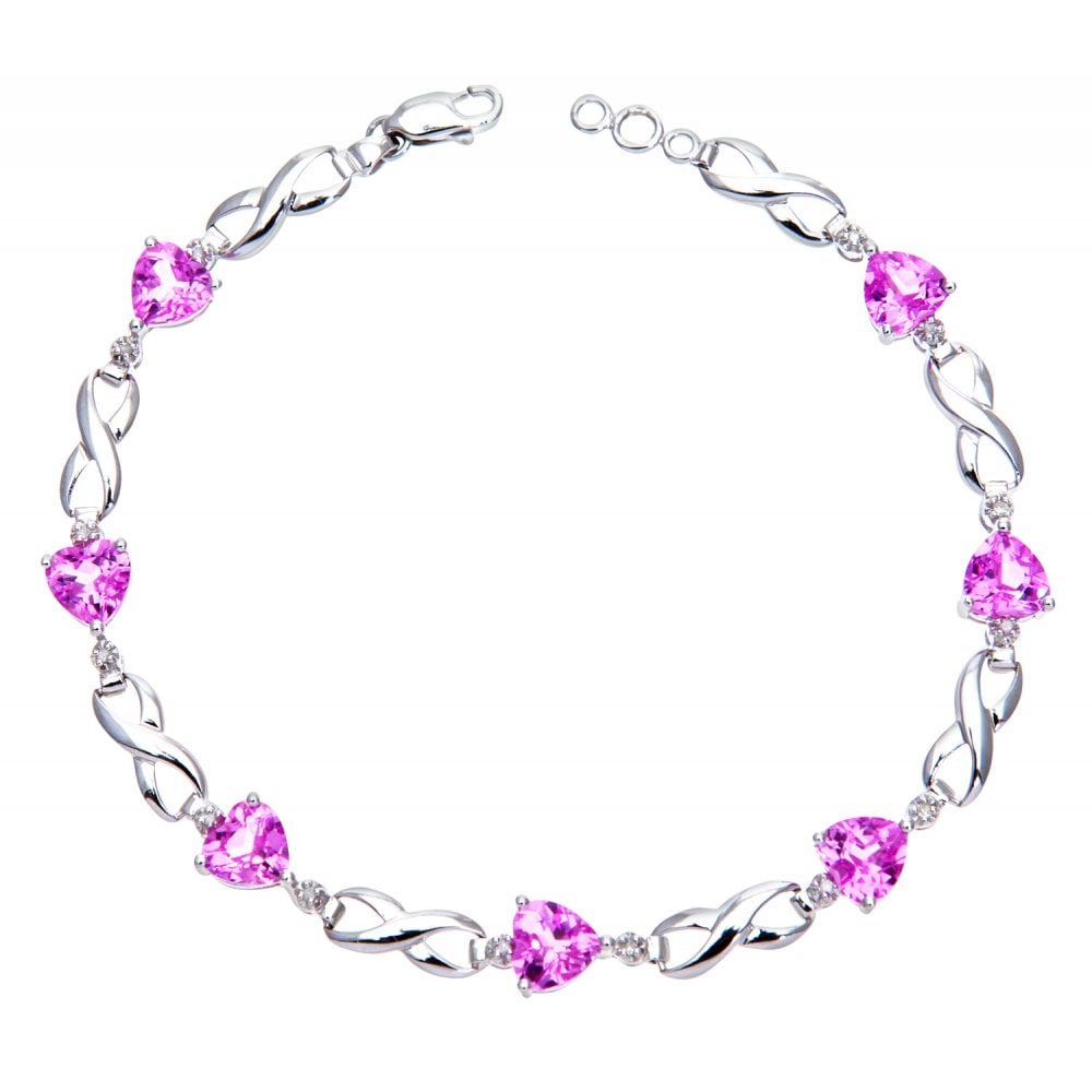 SPARKLD 9ct White Gold Oval Amethyst and 0.02ct Diamond Bracelet