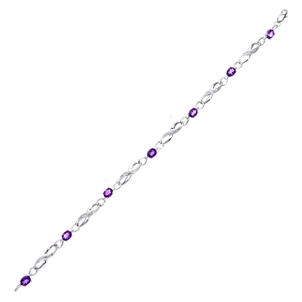SPARKLD 9ct White Gold Oval Amethyst and 0.10ct Diamond Bracelet