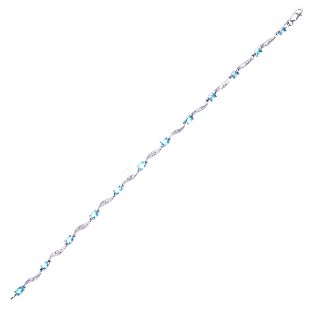 SPARKLD 9ct White Gold Oval Blue Topaz and 0.02ct Diamond Bracelet