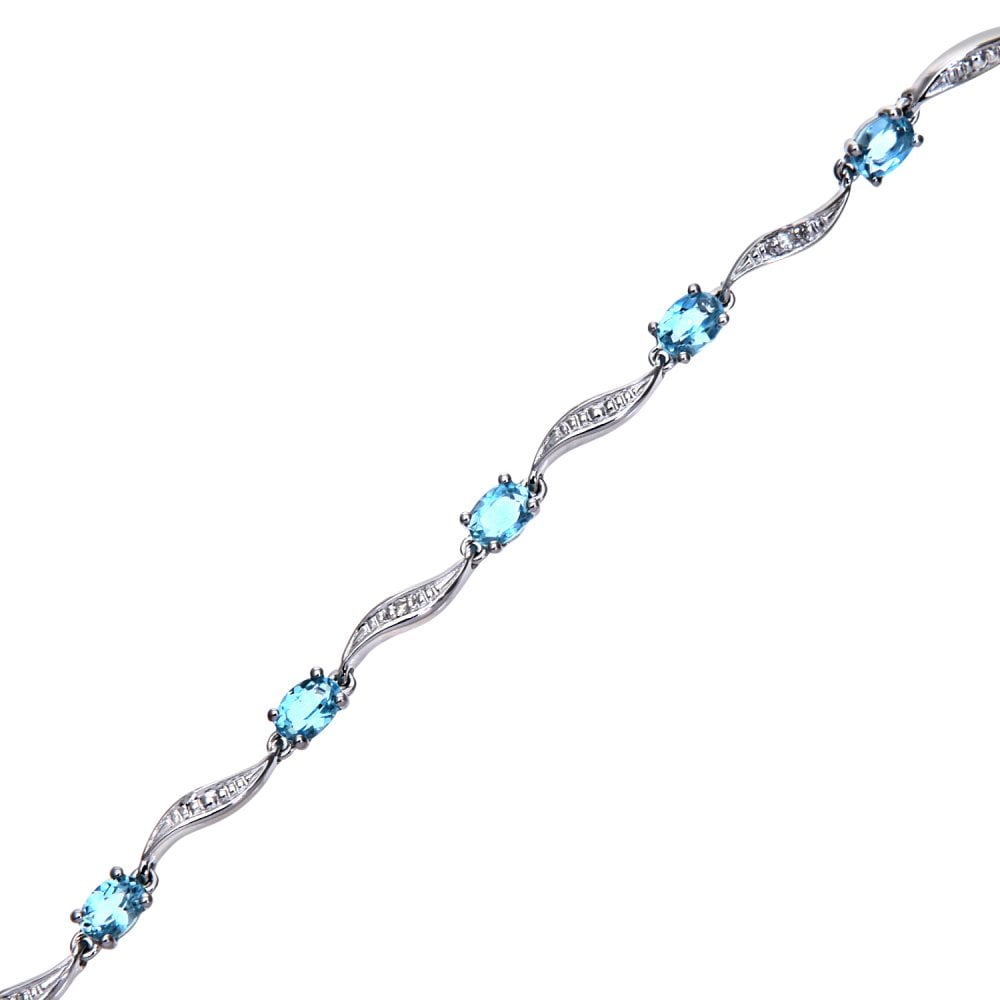 SPARKLD 9ct White Gold Oval Blue Topaz and 0.02ct Diamond Bracelet