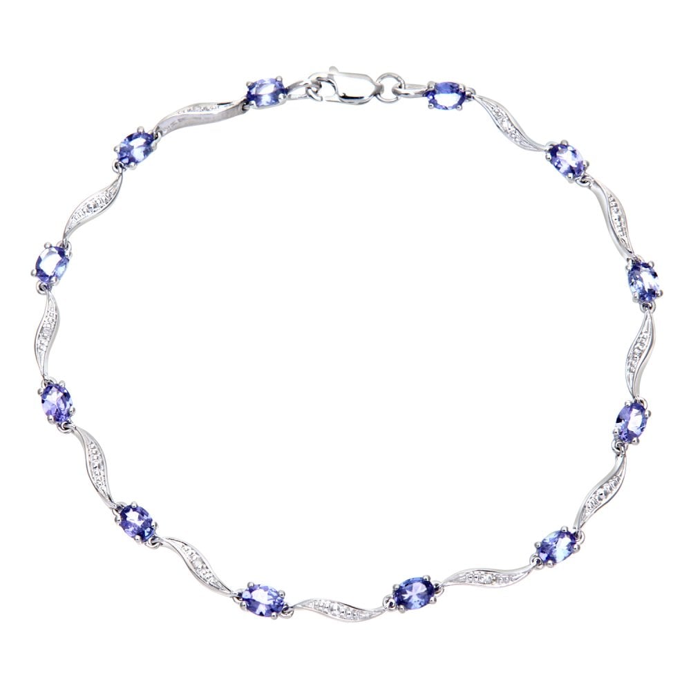 SPARKLD 9ct White Gold Oval Tanzanite and 0.02ct Diamond Bracelet