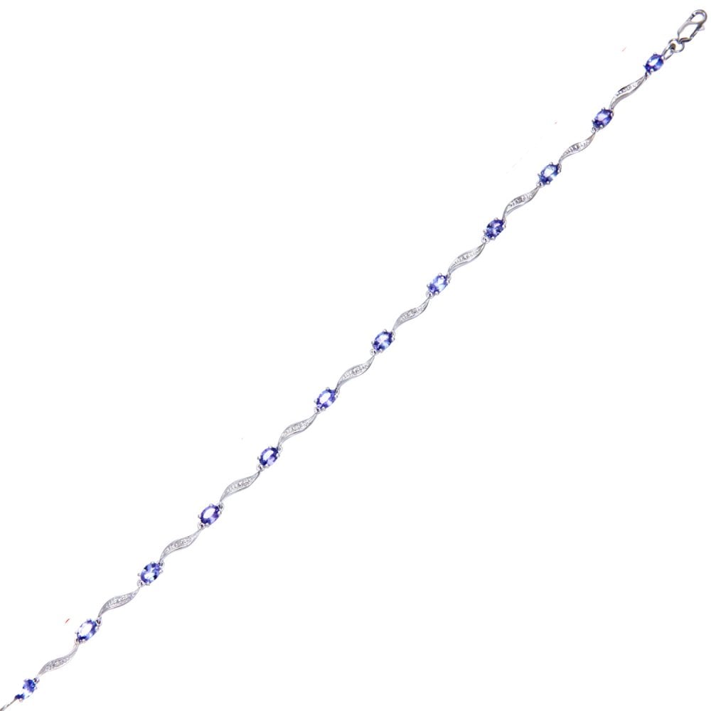 SPARKLD 9ct White Gold Oval Tanzanite and 0.02ct Diamond Bracelet