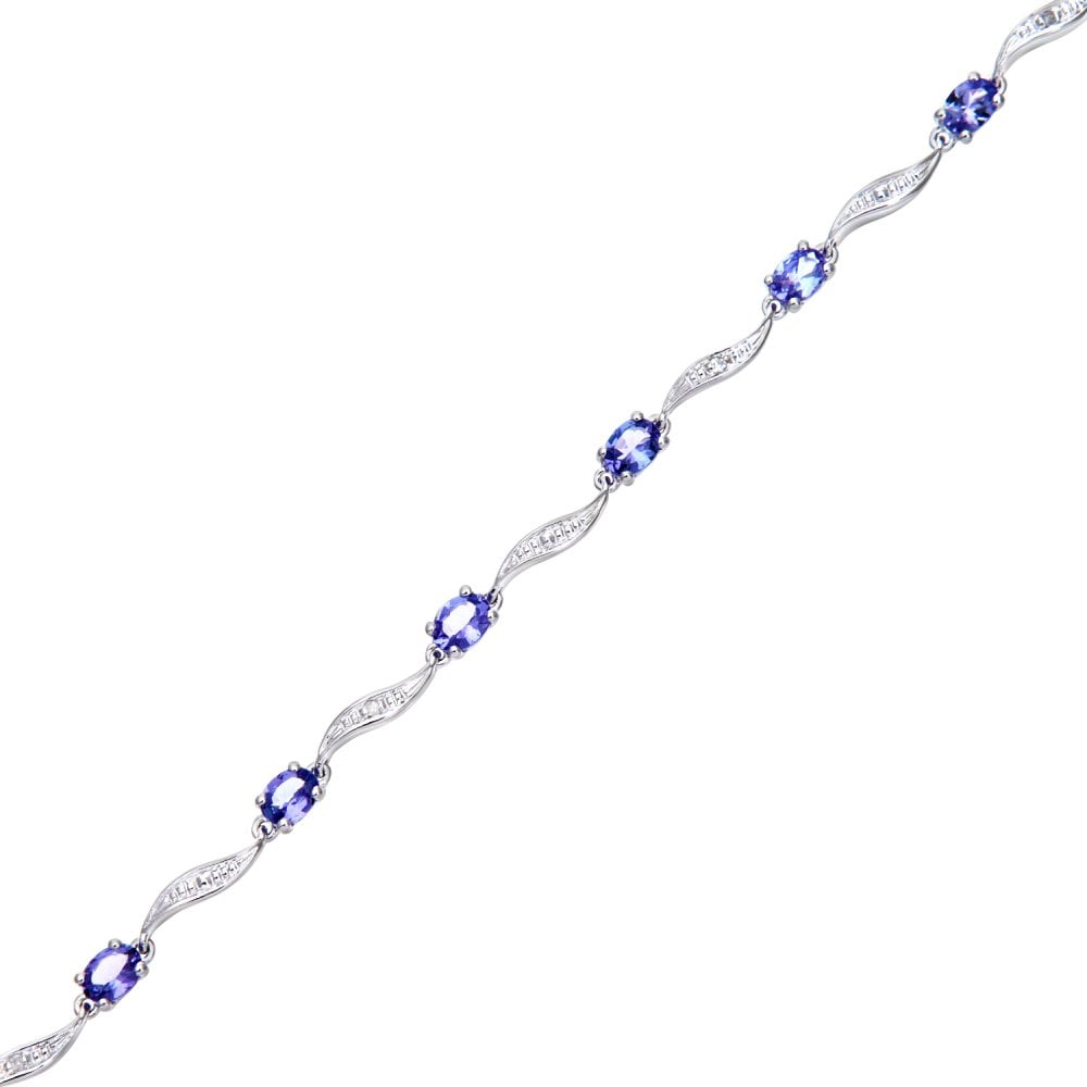 SPARKLD 9ct White Gold Oval Tanzanite and 0.02ct Diamond Bracelet