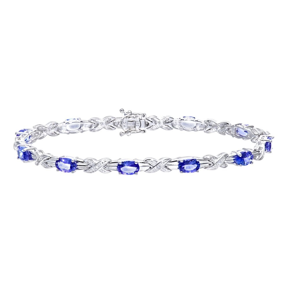 SPARKLD 9ct White Gold Oval Tanzanite and 0.05ct Diamond Bracelet