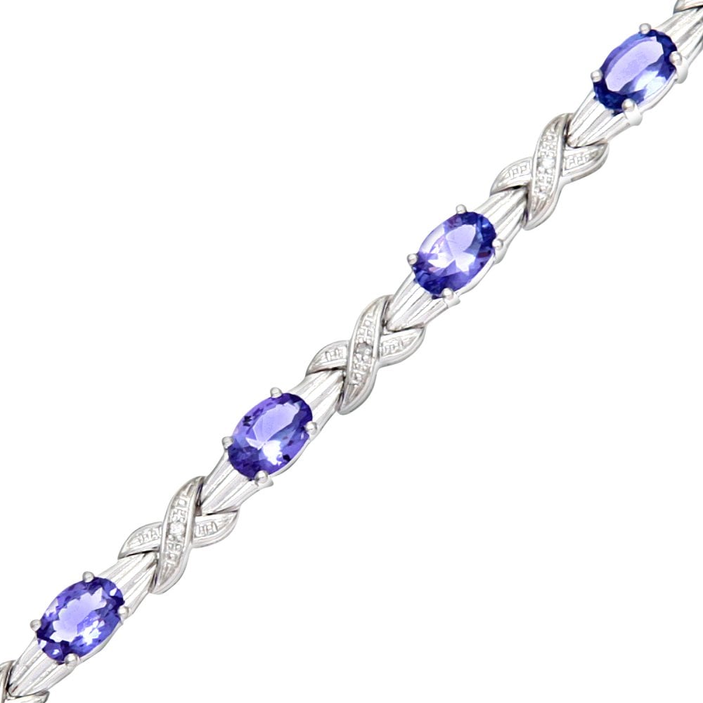 SPARKLD 9ct White Gold Oval Tanzanite and 0.05ct Diamond Bracelet