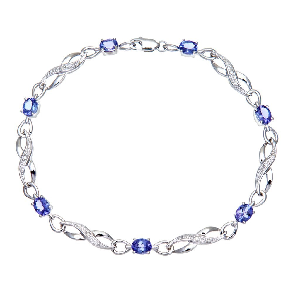 SPARKLD 9ct White Gold Oval Tanzanite and 0.10ct Diamond Bracelet