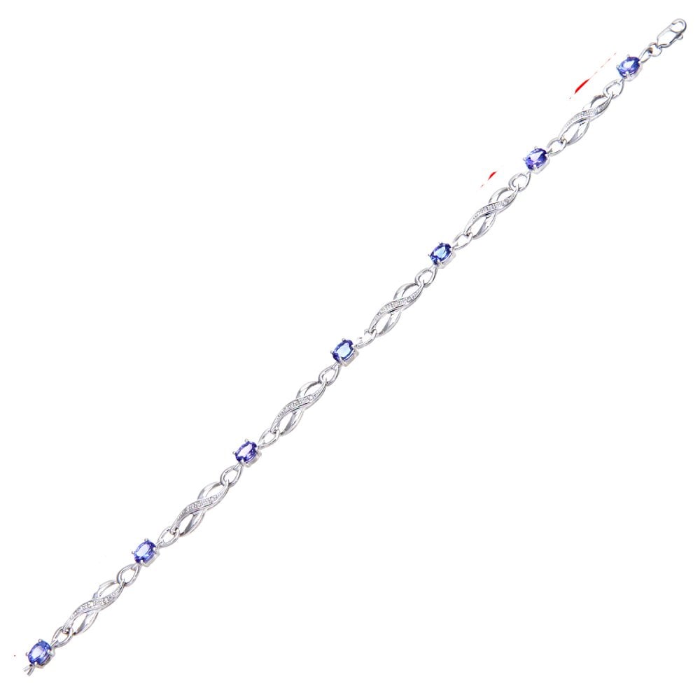 SPARKLD 9ct White Gold Oval Tanzanite and 0.10ct Diamond Bracelet