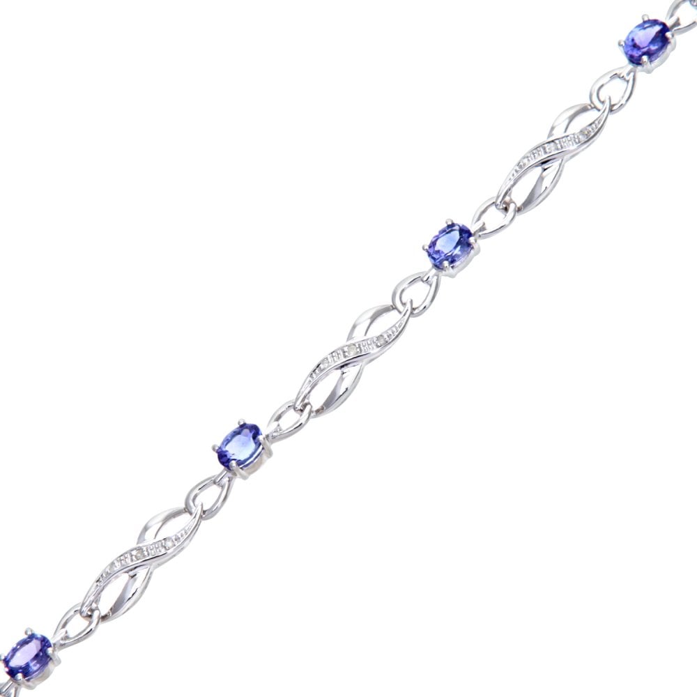 SPARKLD 9ct White Gold Oval Tanzanite and 0.10ct Diamond Bracelet
