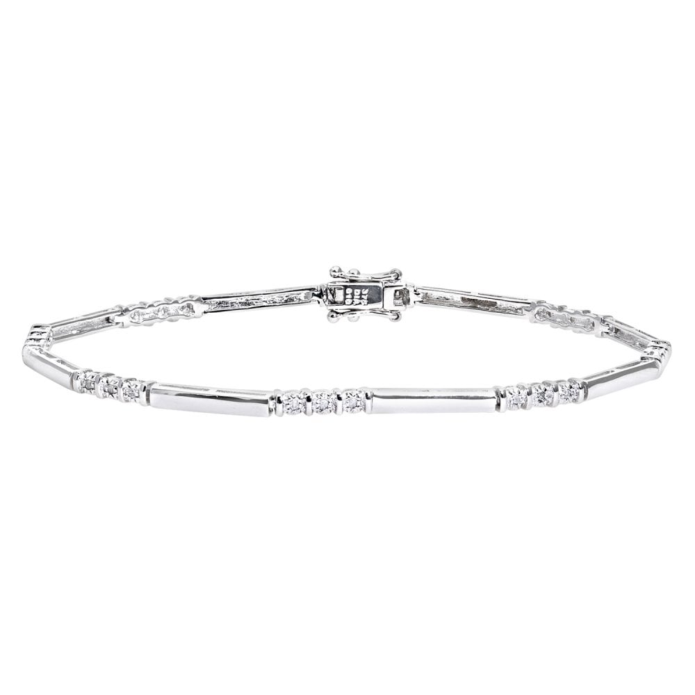 SPARKLD 9ct White Gold Trilogy 0.10ct Diamond Bracelet