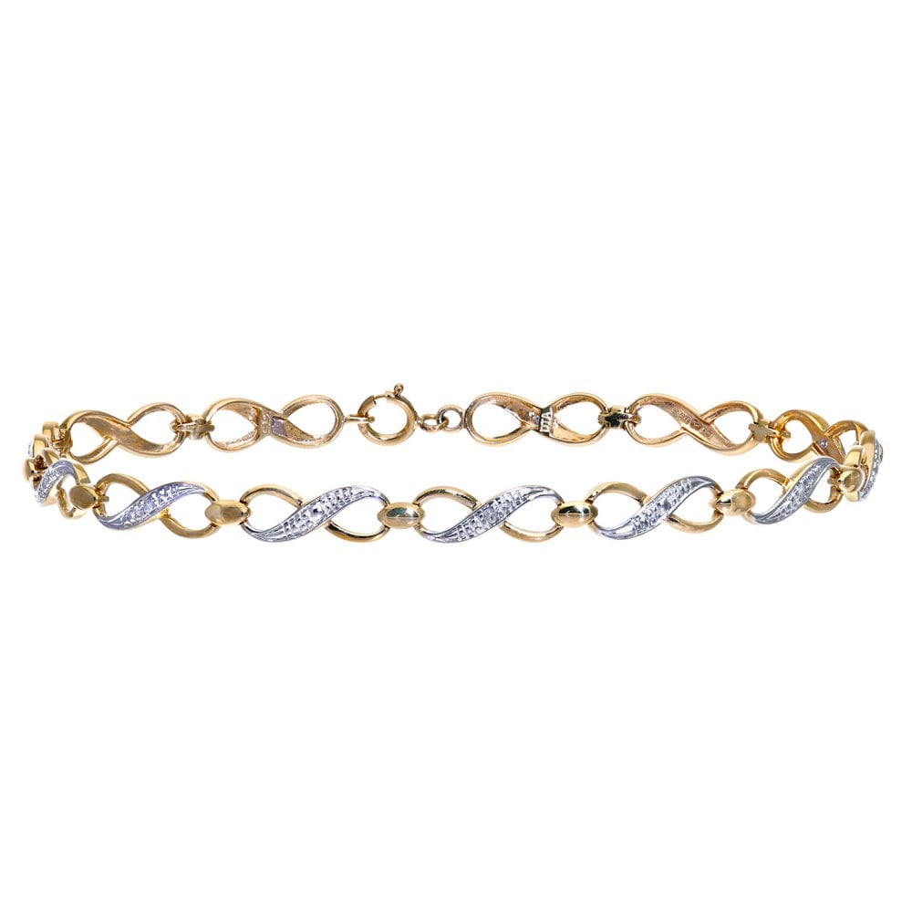 SPARKLD 9ct Yellow Gold 0.04ct Diamond Kiss Bracelet