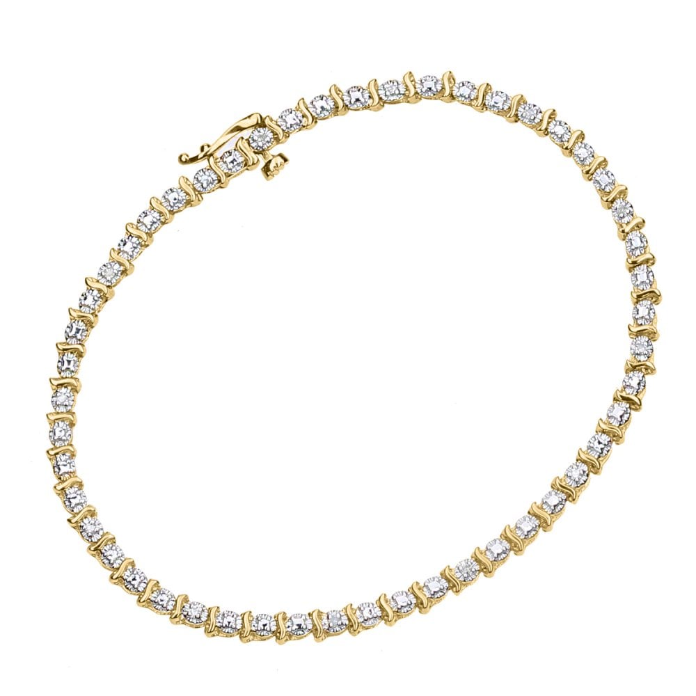 SPARKLD 9ct Yellow Gold 0.10ct Diamond Tennis Bracelet