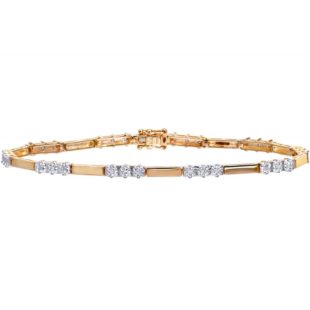 SPARKLD 9ct Yellow Gold 0.10ct Diamond Trilogy Bracelet