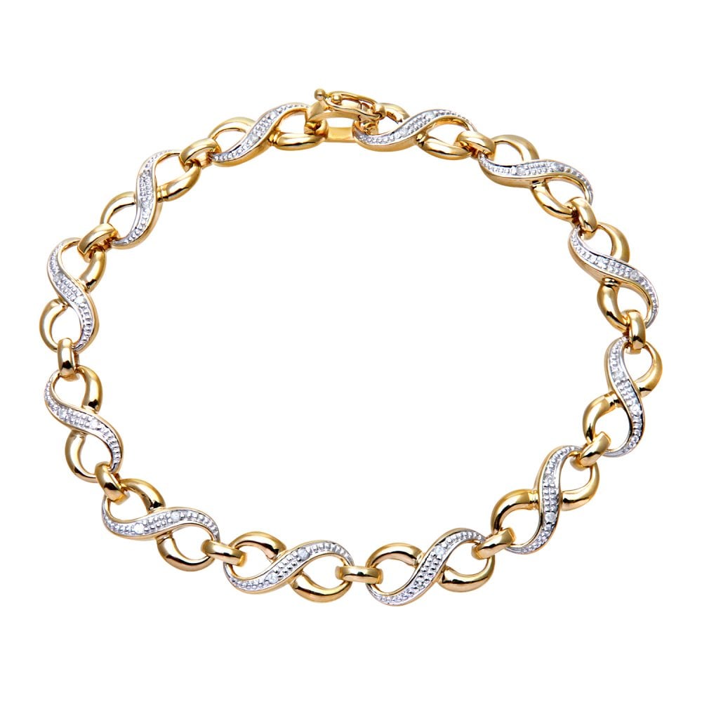 SPARKLD 9ct Yellow Gold 0.15ct Diamond Kiss Bracelet