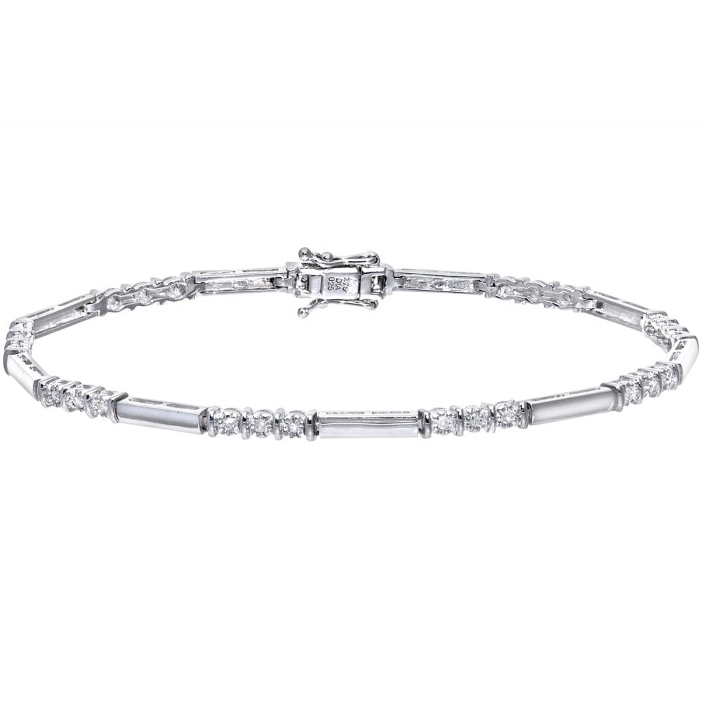 SPARKLD 9ct White Gold 0.25ct Diamond Trilogy Bracelet