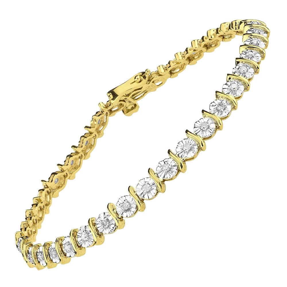 SPARKLD 9ct Yellow Gold 0.50ct Diamond Tennis Bracelet