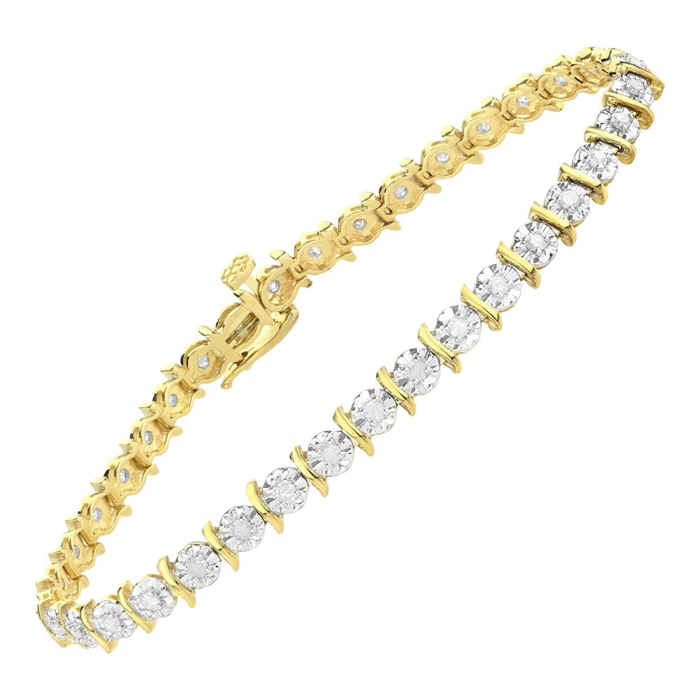 SPARKLD 9ct Yellow Gold 1.00ct 1ct Diamond Tennis Bracelet