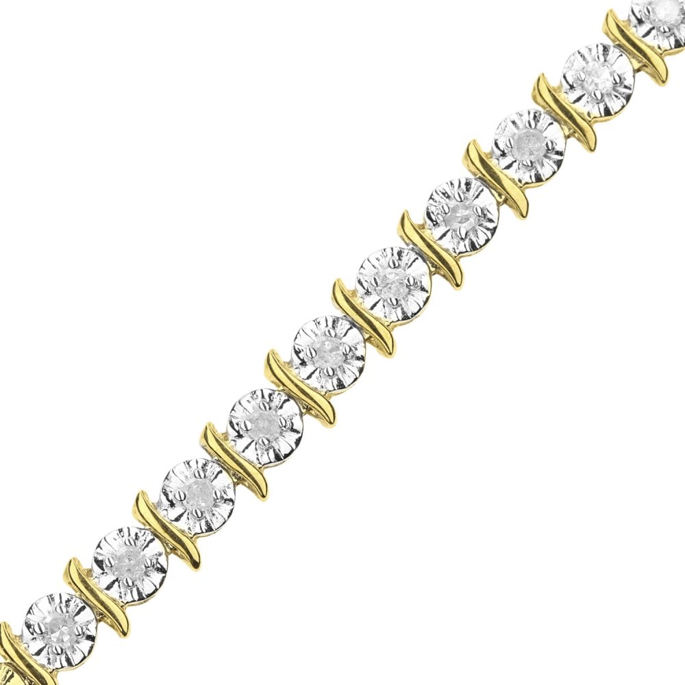 SPARKLD 9ct Yellow Gold 1.00ct 1ct Diamond Tennis Bracelet