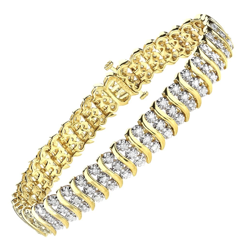 SPARKLD 9ct Yellow Gold 1.5ct Diamond Tennis Bracelet