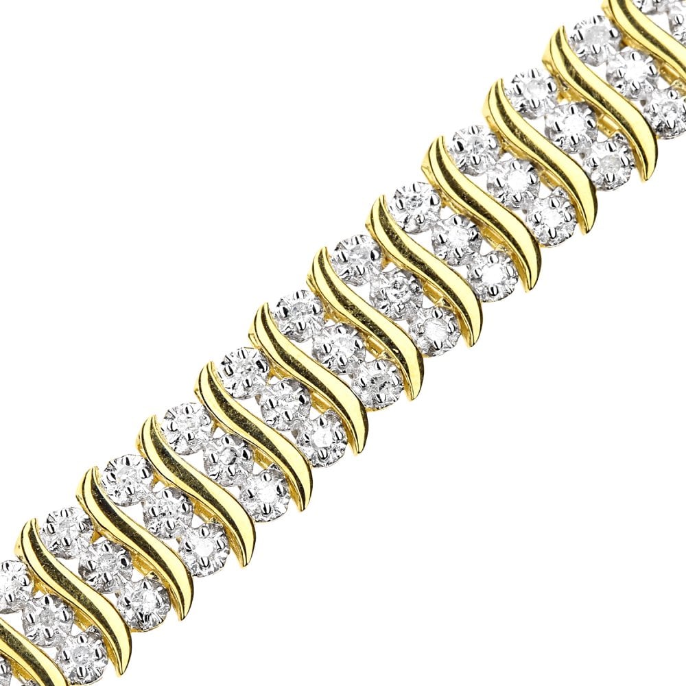 SPARKLD 9ct Yellow Gold 1.5ct Diamond Tennis Bracelet