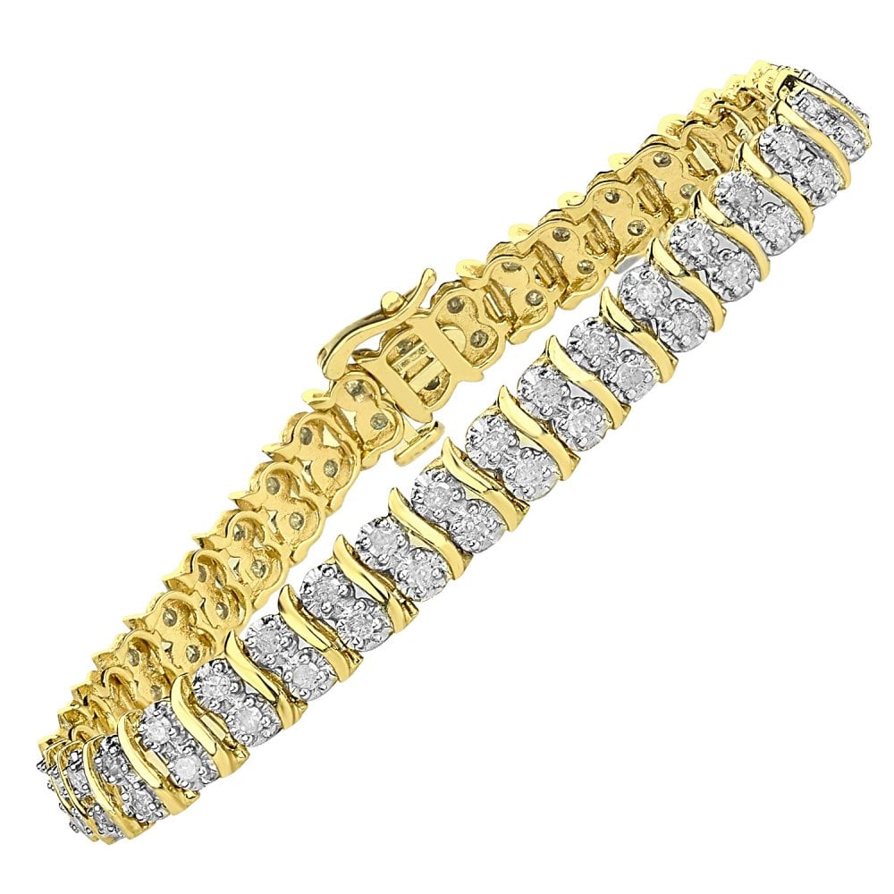 SPARKLD 9ct Yellow Gold 2.00ct 2ct Diamond Tennis Bracelet