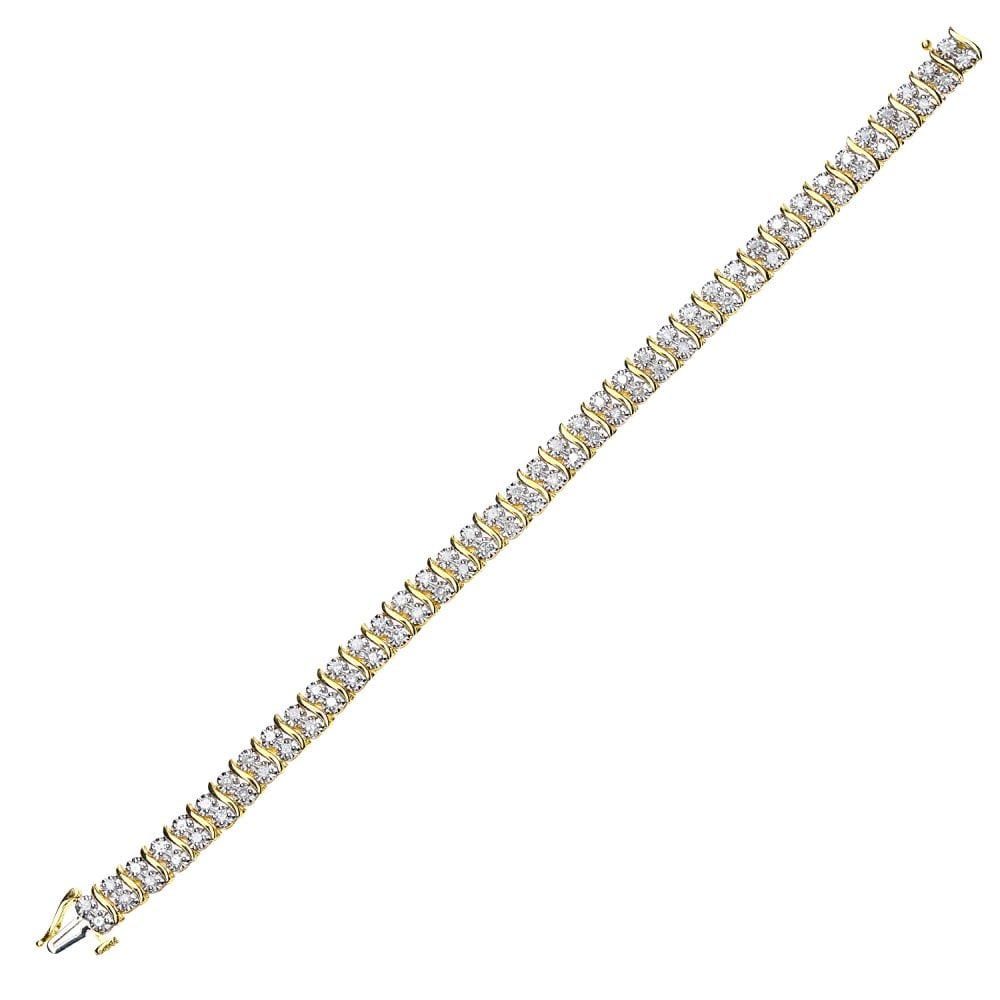 SPARKLD 9ct Yellow Gold 2.00ct 2ct Diamond Tennis Bracelet