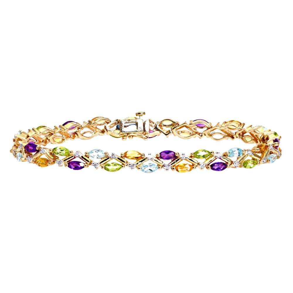 SPARKLD 9ct Yellow Gold Marquise Amethyst and 0.20ct Diamond Tennis Bracelet