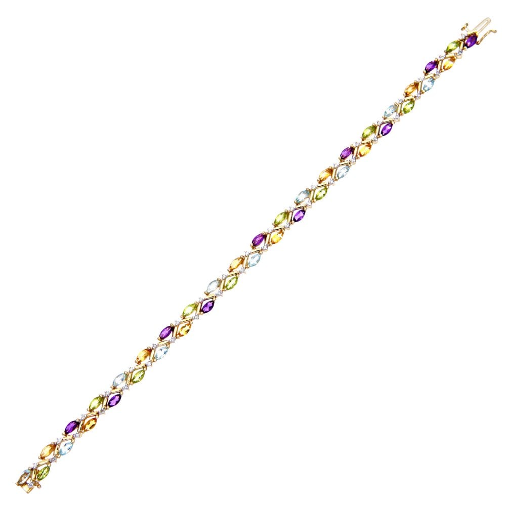 SPARKLD 9ct Yellow Gold Marquise Amethyst and 0.20ct Diamond Tennis Bracelet