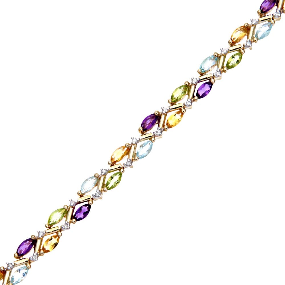 SPARKLD 9ct Yellow Gold Marquise Amethyst and 0.20ct Diamond Tennis Bracelet