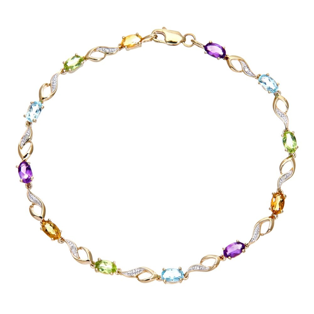 SPARKLD 9ct Yellow Gold Oval Amethyst and 0.03ct Diamond Bracelet