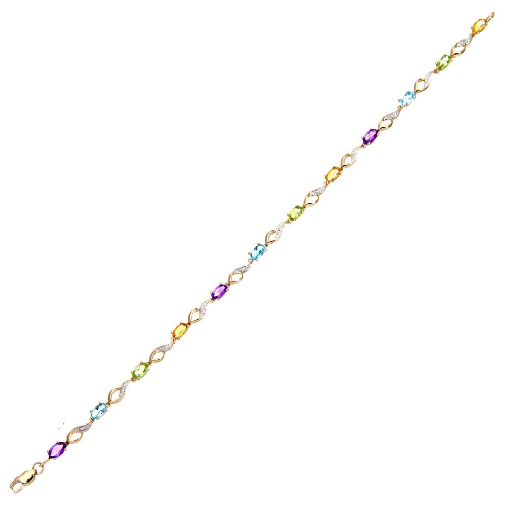 SPARKLD 9ct Yellow Gold Oval Amethyst and 0.03ct Diamond Bracelet