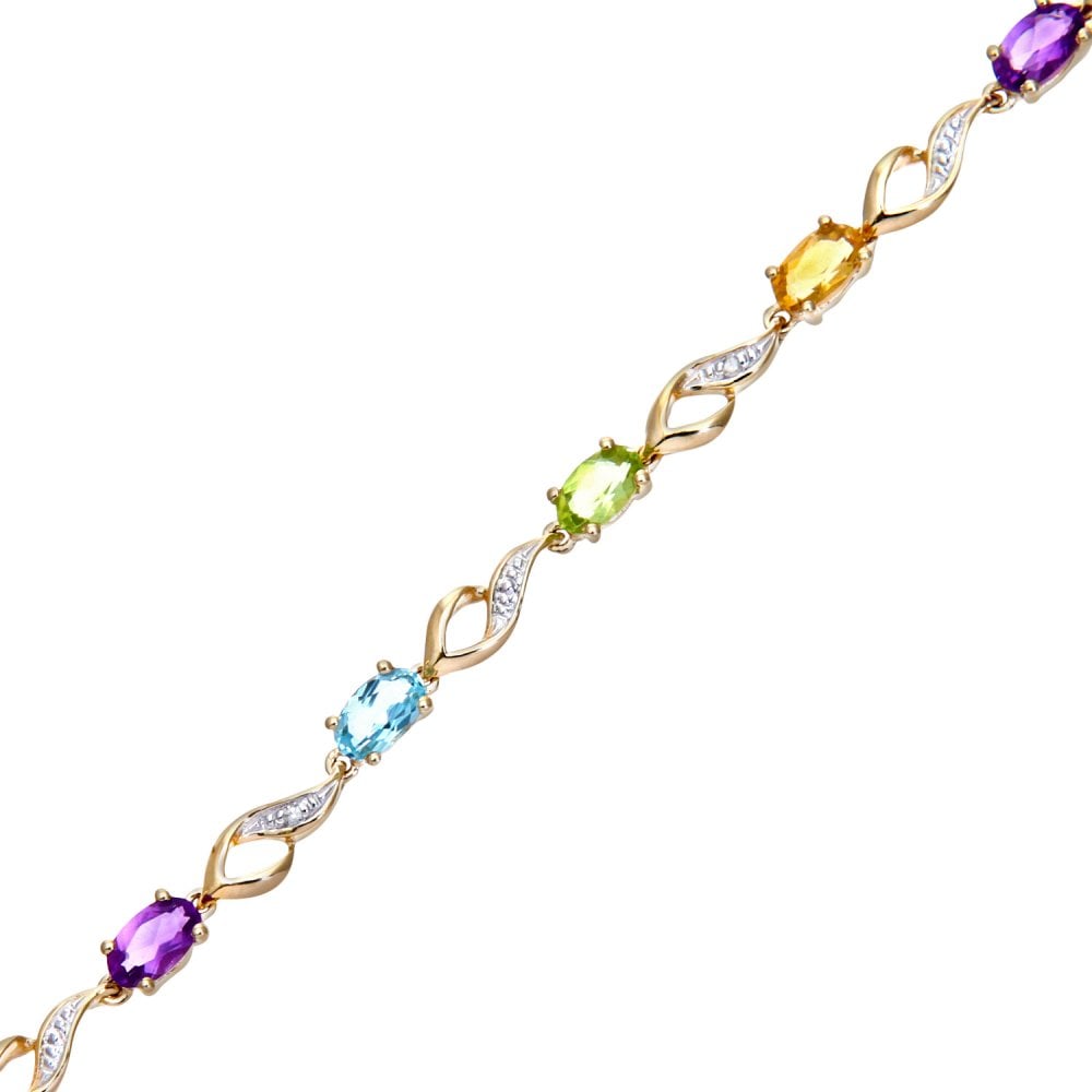 SPARKLD 9ct Yellow Gold Oval Amethyst and 0.03ct Diamond Bracelet