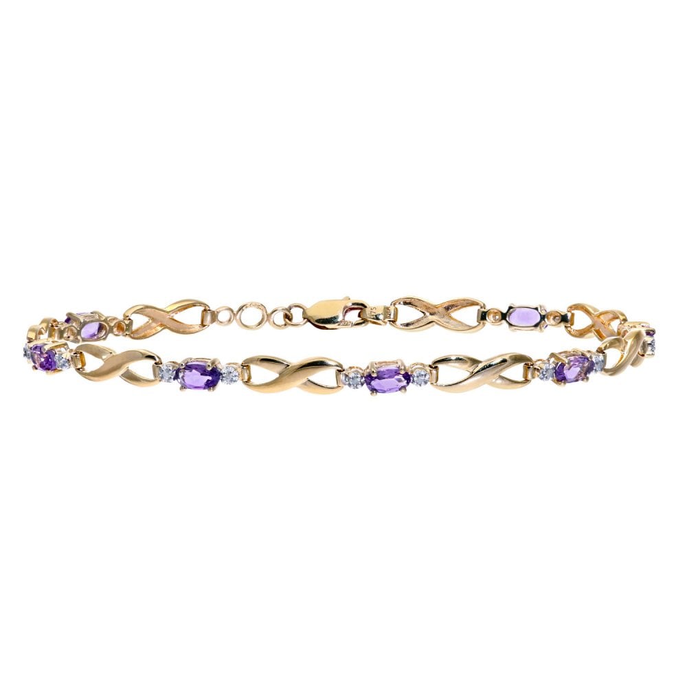 SPARKLD 9ct Yellow Gold Oval Amethyst and 0.05ct Diamond Bracelet