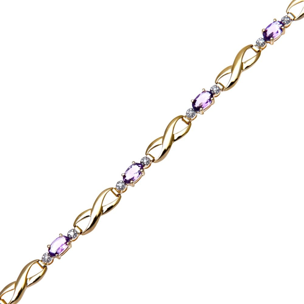SPARKLD 9ct Yellow Gold Oval Amethyst and 0.05ct Diamond Bracelet