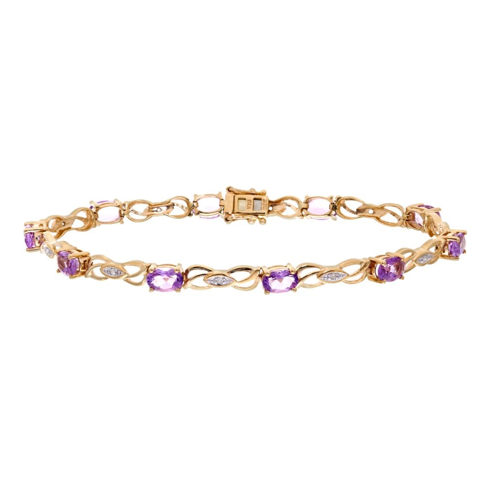 SPARKLD 9ct Yellow Gold Oval Amethyst and 0.05ct Diamond Bracelet