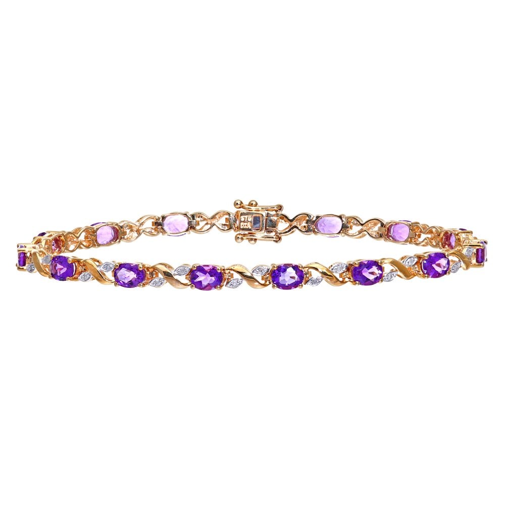 SPARKLD 9ct Yellow Gold Oval Amethyst and 0.13ct Diamond Bracelet