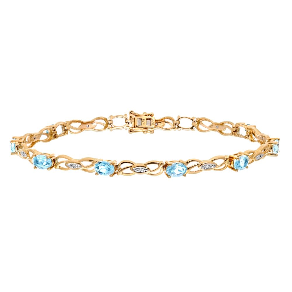 SPARKLD 9ct Yellow Gold Oval Blue Topaz and 0.05ct Diamond Bracelet