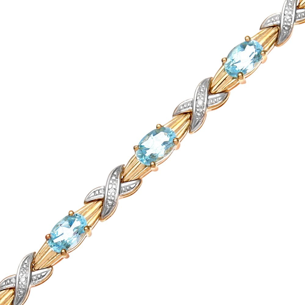 SPARKLD 9ct Yellow Gold Oval Blue Topaz and 0.05ct Diamond Bracelet