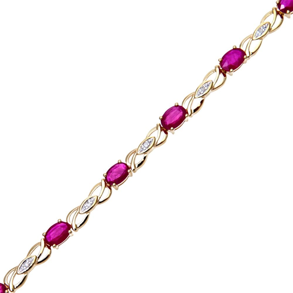 SPARKLD 9ct Yellow Gold Oval Ruby and 0.05ct Diamond Bracelet