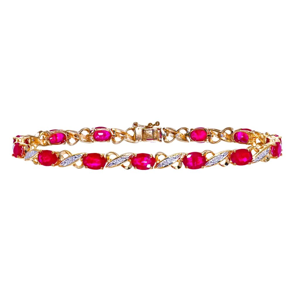SPARKLD 9ct Yellow Gold Oval Ruby and 0.07ct Diamond Bracelet