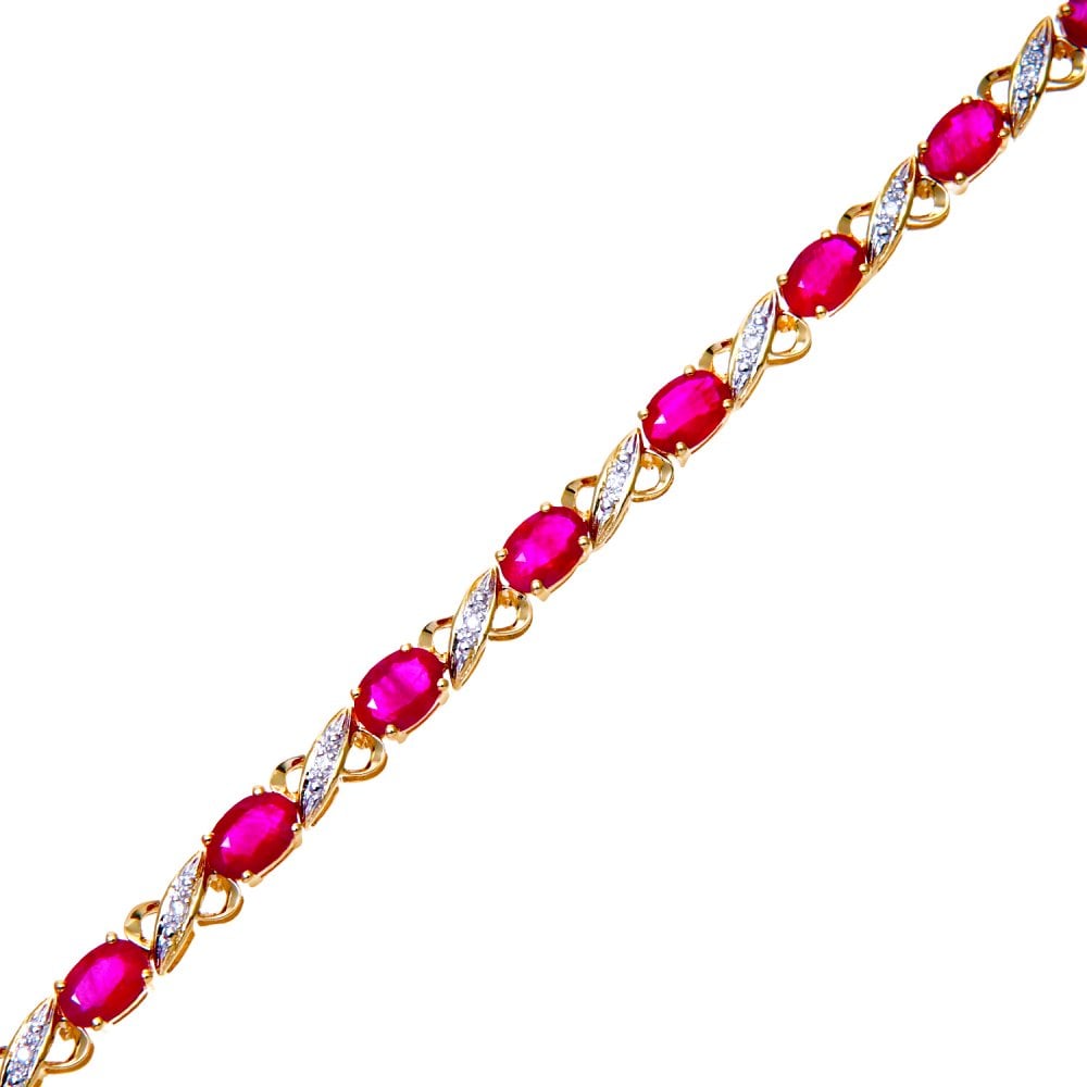 SPARKLD 9ct Yellow Gold Oval Ruby and 0.07ct Diamond Bracelet