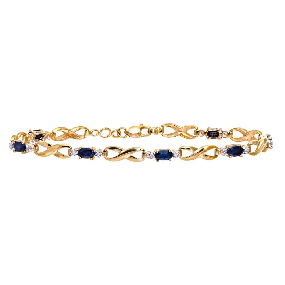 SPARKLD 9ct Yellow Gold Oval Sapphire and 0.05ct Diamond Bracelet