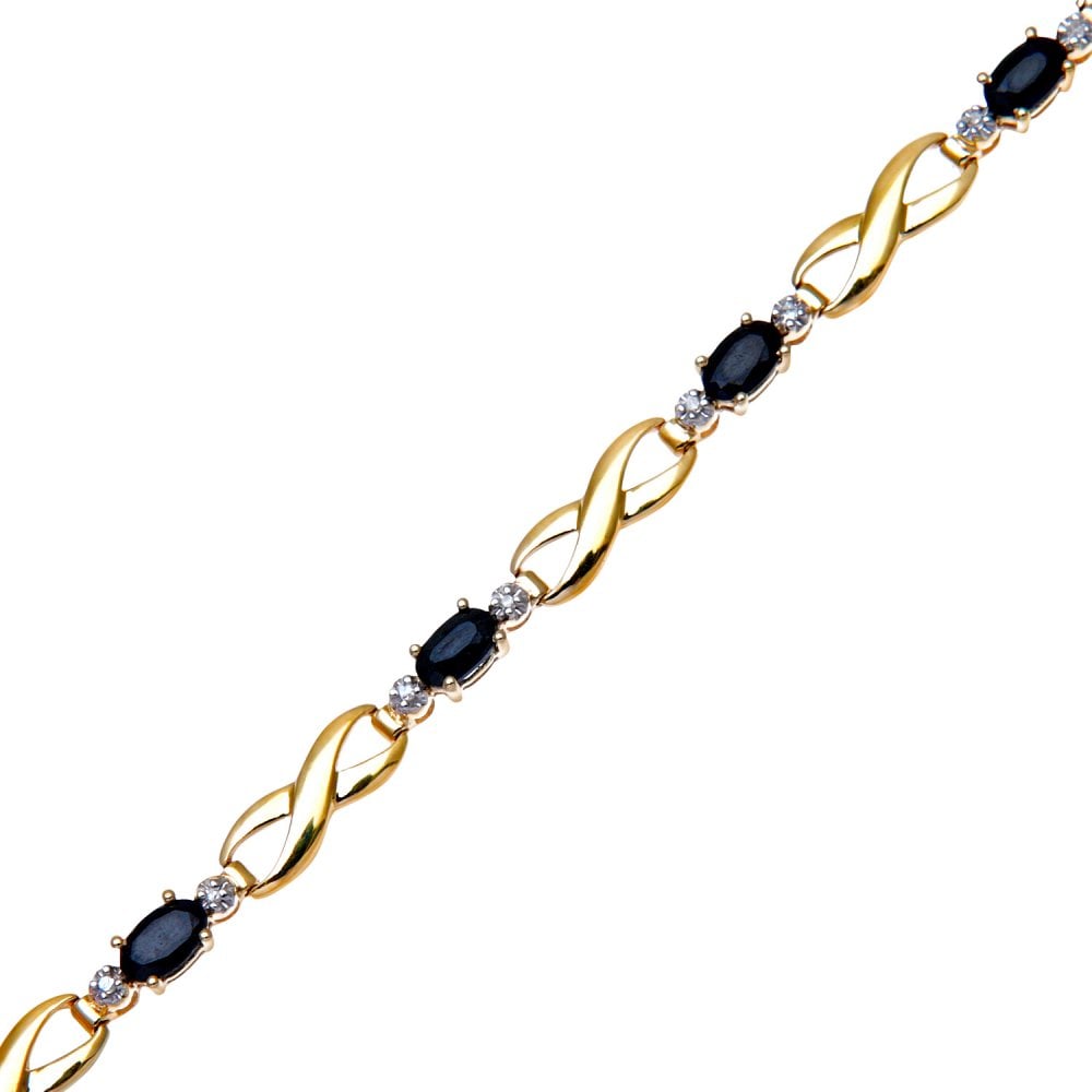 SPARKLD 9ct Yellow Gold Oval Sapphire and 0.05ct Diamond Bracelet