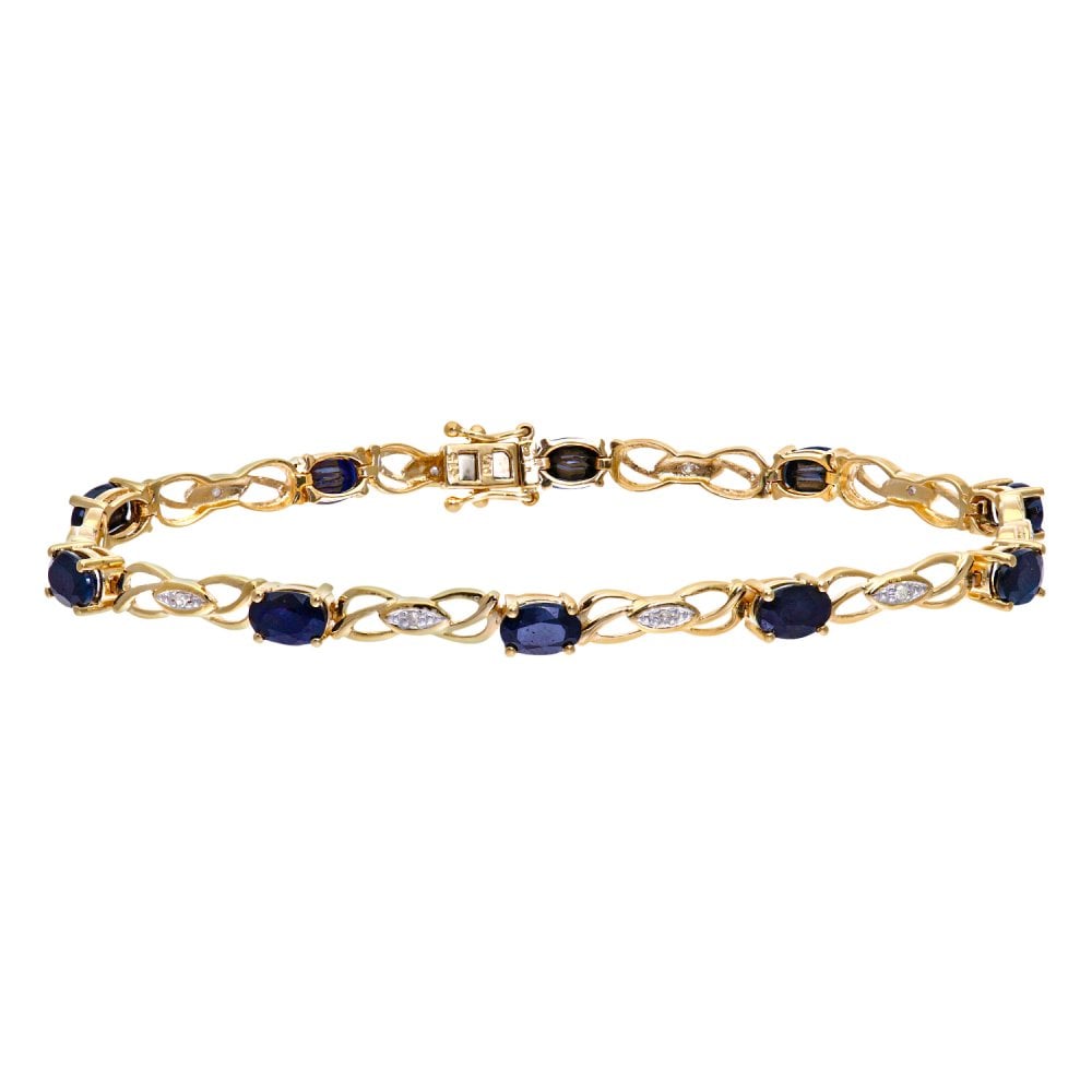 SPARKLD 9ct Yellow Gold Oval Sapphire and 0.05ct Diamond Bracelet